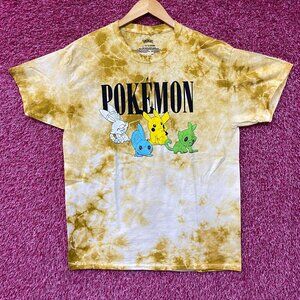 Pokemon Pikachu Grookey Scorbunny Sobble Gold Yellow Tie-Dye Shirt Large